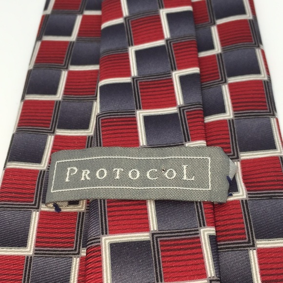 Vintage Protocol Men’s Neck Tie Red Grey - Picture 3 of 7